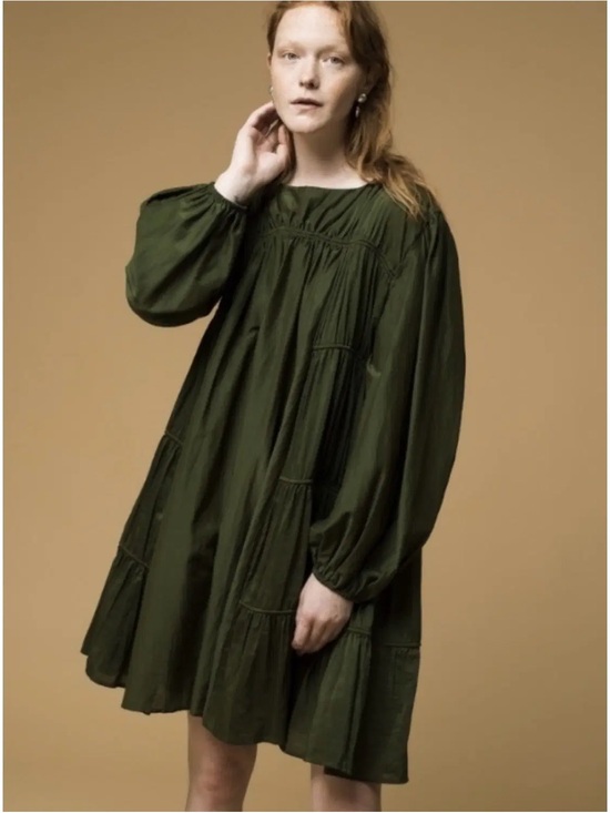 Merlette Dresses & Skirts - Merlette Olive Green Long-Sleeve Tiered Swing Dress